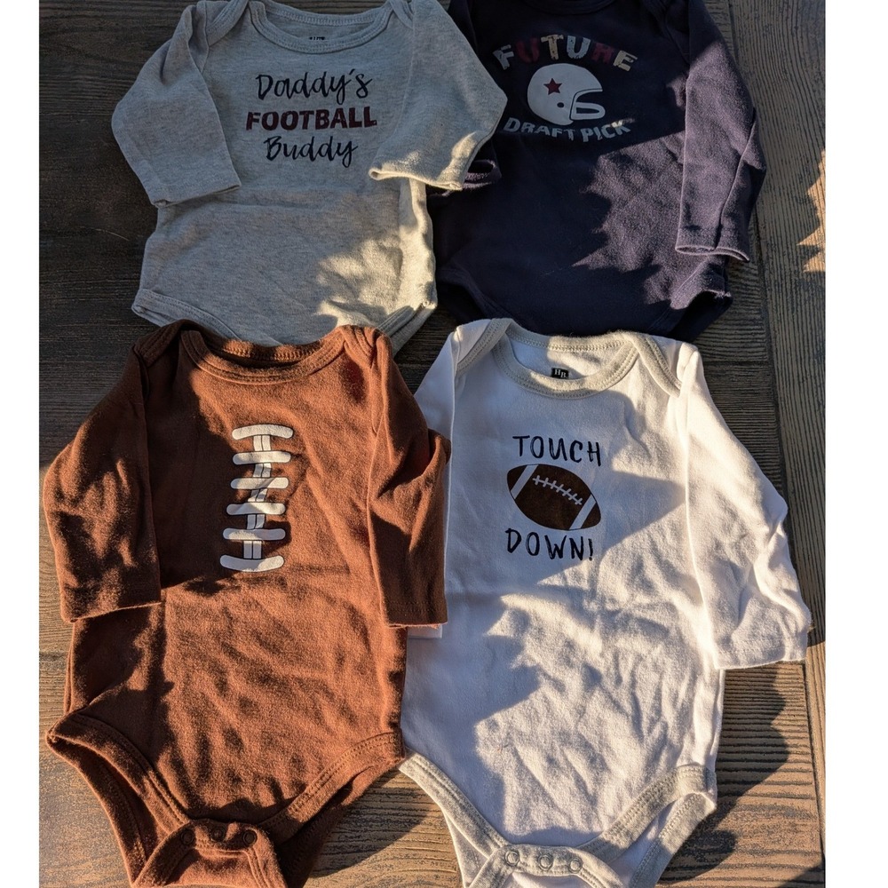 HB Baby Boy Football Bodysuit Bundle 4 Pack Long Sleeve 3-6 Months